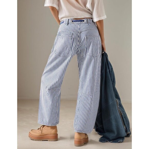 Women’s Wide Leg Jeans Cotton Blend Mid Rise Ankle Casual Streetwear - Picture 2 of 5